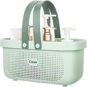 JiatuA Plastic Storage Basket with Handle Portable Shower Caddy Tote Organizer Basket Bin for Bathroom Kitchen Dorm Room Bedroom, Green