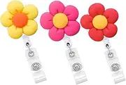 FUNNETOYU 3Pcs Cute Flower Shaped Retractable Badge Holders for Nurses and Students Id Card Clips with Rotating Design for Office Use