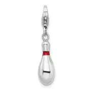 Sterling Silver Amore La Vita Rhodium-Plated Polished 3-D Enameled Bowling Pin Charm With Fancy Lobster Clasp