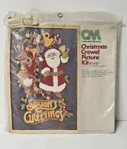 Vtg 1977 Hallmark Card Christmas Crewel Picture Kit Denim Santa Columbia Minerva