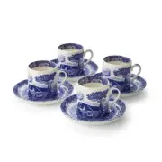 Spode Blue Italian - Espresso Cup and Sacuer (Set of 4)