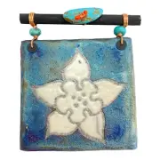 Dreamcatcher Art Tile - Blue Columbine Flower - Raku Pottery by Jeremy Diller