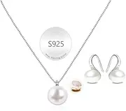 [Juvux] Freshwater Pearl Necklace and Earring Set for Women Includes 925 Sterling Silver Pearl Drop Earrings and a Pearl Pendant Necklace | Hypoallergenic Jewelry Set with Genuine Cultured Pearls, One