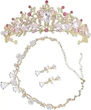 [Ipetboom] Rhinestone Crown Kit Necklace Ear Clip Set Girls Birthday Party Headband Boys and Girls Tiaras