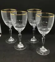 New Mikasa Set 4 Crystal Wine Water Goblets Regent Gold Crown Pattern 9oz VT043