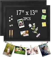 [origreen] Black Bulletin Cork Board With Felt, 17"x13" Large Display Pin Vision Board for Walls, Jewelry, Notes, Collection, Photos, Office, Wood Framed, 2pc