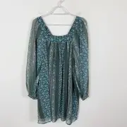 Anthropologie Sona Blue Motif Paisley Square Neck Billowy Tunic Dress Size XS