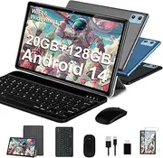 SUAAT Latest Tablet 10 Inch Android 14 with 20GB RAM + 128GB ROM 1TB TF, WiFi 6, Bluetooth 5.0, 6000mAh, Dual Camera 8+5MP, 1280 x 800, Cast, OTG, Type C, with Case, Keyboard & Mouse (Grey-EB-it)