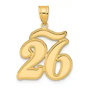 14k Yellow Gold Brushed Border Script Number 26 Pendant