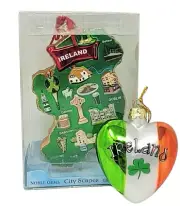 Irish Hanging Ornaments - Heart and Ireland Map Glass Christmas Tree Ornaments