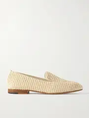 [Manolo Blahnik] Manolo Blahnik - Pitakara Leather-trimmed Raffia Loafers - Cream - IT40 IT 40 Cream