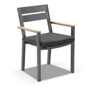 Outdoor Capri Aluminium Dining Chair With Teak Timber Arm Rests - Charcoal