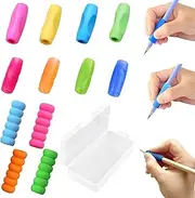 12 Pcs Writing Aid Grip with Plastic Box, Pencil Holder Grip Handwriting Soft Silicone Corrector Writing Tool for Kids Students Toddlers Preschoolers(3 styles)