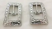 Pair Jeremiah Watt Square Floral Buckles Stainless Steel Horse Tack Traditional
