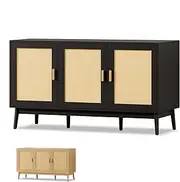 ALFORDSON Buffet Sideboard, Cupboard Cabinet with 2 Shelves and 1 Wooden Sliding Door, Pantry Organiser for Kitchen, Hallway, Living Room, Bedroom and Bathroom, Black