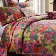 NEW! ~ COZY CHIC RED BLUE PURPLE TEAL AQUA GREEN LEAF BOHEMIAN BOHO QUILT SET