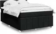 vidaXL Black Double Box Spring Bed with Pocket Spring Mattress and LED Lights - Polyester Fabric, Pine Wood Frame
