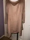 Chelsea & Theodore light brown tan SHARKBITE hem TEXTURED Top L