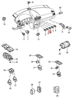 Genuine PORSCHE Cayenne 9PA Emergency Light Switch Matt black 955613254006N3 (for: Porsche)