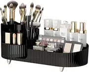 DASITON Large Capacity Makeup Brush Holder,360° Rotating Makeup Organizer,9 Slot Makeup Brushes Cup,for Vanity Decor,Bathroom Countertops,Desk Storage Container,Cosmetic Display Cases(Black L)