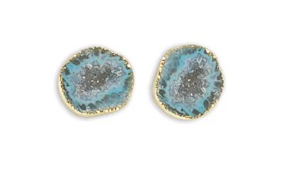 Crystal Wonderland Teal Geode Earring Studs Gold