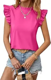 [SISKIN] Blouses for Women Dressy Casual Ruffle Trim Cap Sleeve Tops for Women Ruffle Sleeve Tops for Women Going Out Tops for Women.