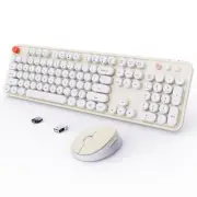 Wireless Keyboard and Mouse Combo, Ergonomic Full Size Typewriter Retro Round...