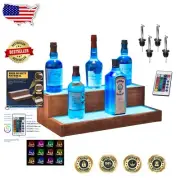 Elegant 2-Step LED Lighted Bar Shelf - Vibrant Whiskey Display for Living Rooms