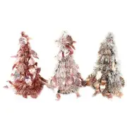 Laser Cut Holly Leaf Tinsel Table Top Trees, Rose Gold, 10-inch, 3-piece