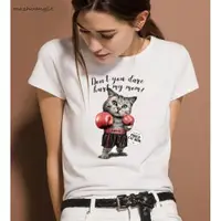 在飛比找ETMall東森購物網優惠-可愛貓咪短袖寬松情侶印花t恤