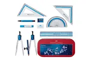 Faber-Castell Stellar Geometry Set Maths Mathematics 11 Pieces Blue Compass Protractor