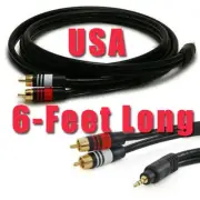 6' 3.5mm Stereo Male to 2 RCA Male Cable iPod iPhone Android Heavy Duty Cable!