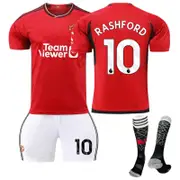 Beakey Red Devil Man Utd Home Jersey RASHFORD #10 Soccer Jersey Kids Adult 3Pcs Jersey Kits