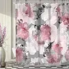 Svbright Pink Gray Flower Shower Curtain, Peony Floral Spring Watercolor for Wom