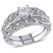 Amour 10k White Gold 3/4CT TDW Diamond Bridal Ring Set