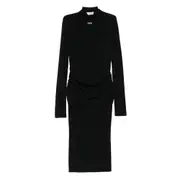 [Off-white] Off-white Off Stamp High-neck Ruched Dress 40 IT BLACK