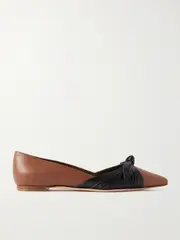 [Manolo Blahnik] Manolo Blahnik - Terkaflat Bow-embellished Two-tone Leather Point-toe Flats - Brown - IT41 IT 41 Brown