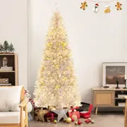 Costway 1.8M Silver Christmas Tree Tinsel Leaves Slim Xmas Tree Folding Metal Stand White