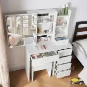 Dressing Table Stool Set With Sliding Lighted Mirror Makeup Vanity Desk Dresser