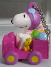 Snoopy Peanuts Easter PVC Ornament Whitman's Key Chain Car Trolley Purple Buggy