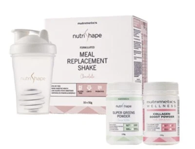 4 Items Chocolate Meal Replacement Shake Super Greens Collagen Boost Shaker