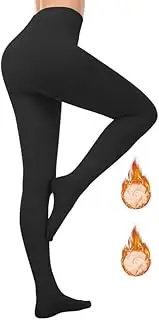 [Cavotor] Fleece Lined Tights for Women Thermal Tights Thick Warm High Waist Tummy Control Opaque Pantyhose (300g Fleece Footed-Black,S)