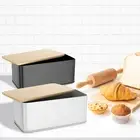 Bread Box with Bamboo Lid Usable as Cutting Board Metal Bread Bin Flkft