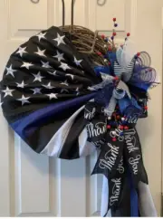 Police Wreath Thin Blue Line Wreath Back The Blue Wreath