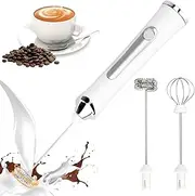 SPLAKER Rechargeable Milk Frother Handheld Foam Maker with 2 Stainless Whisk for Coffee, Cappuccino, Latte, Keto Diet, Protein Powder, Matcha, and Protein Shakes, Black (White)