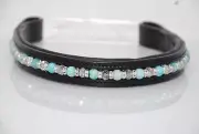 16" (Horse) Black Browband with Blue Beads Clear Crystals Clear Crystal Rondells