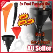 3x Fuel Funnels Set Plastic Long Neck Oil Funnels with Detachable Filter 2024 DX