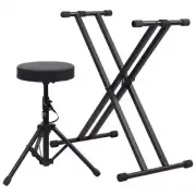 Vidaxl Double Braced Keyboard Stand And Stool Set Black leather Keyboard Stands