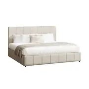 Oikiture Bed Frame King Size Gas Lift Base With Storage Beige Fabric VISH