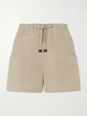 [Max Mara] Max Mara - Leather-trimmed Linen And Silk-blend Shorts - Beige - UK 16 UK 16 Neutrals